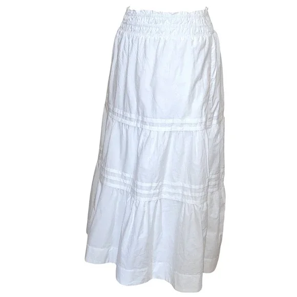 Anthropologie Somerset White Tiered Smocked Countrycore Cottage Maxi Skirt PM - Picture 3 of 9